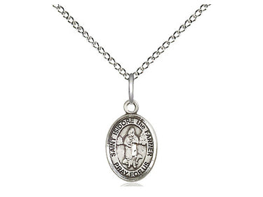 Sterling Silver St. Isidore the Farmer Small Patron Saint Medal Necklace 1/2 x 1/4 on 18 Inch Chain by Bliss
