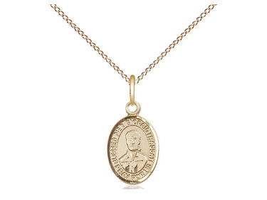 14kt Gold Filled Blessed Pier Giorgio Frassati medal necklace small size 1/2 x 1/4 with 18 inch chain by Bliss