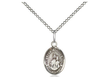 Sterling silver Our Lady of Consolation medal necklace 1/2 x 1/4 inch on 18 inch chain by Bliss