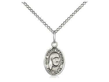 Small Sterling Silver Blessed Teresa of Calcutta Patron Saint Medal Necklace 1/2x1/4 inch on 18 inch Chain by Bliss