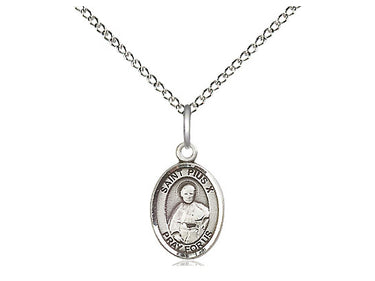 Small sterling silver St. Pius X patron saint medal necklace with 18 inch chain by Bliss Manufacturing