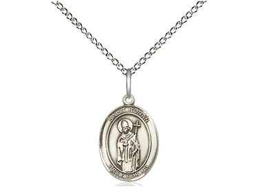Small Sterling Silver St. Ronan Patron Saint Medal Necklace 1/2 x 1/4 inch with 18 inch chain by Bliss