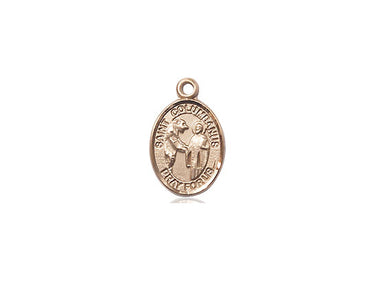 14kt solid gold St. Columbanus medal pendant, 1/2 x 1/4 inch, handcrafted in USA by Bliss Manufacturing