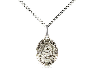 Sterling Silver St. Edburga of Winchester small patron saint medal necklace with 18 inch chain by Bliss
