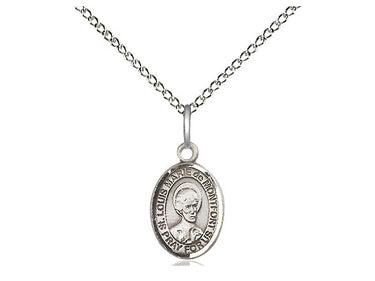 Sterling silver St. Louis de Montfort patron saint medal necklace, 1/2 x 1/4 inch, 18 inch chain, handcrafted by Bliss