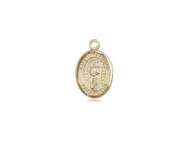 Small 14kt solid gold St. Matthias the Apostle patron saint medal pendant, 1/2 x 1/4 inch, handcrafted by Bliss Manufacturing USA