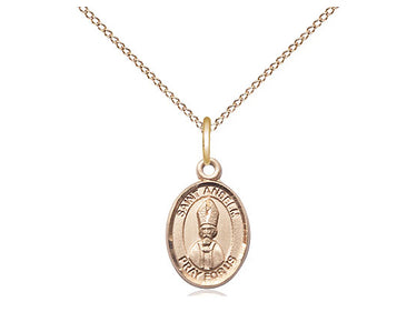 14kt gold filled St. Anselm of Canterbury patron saint medal necklace, small 1/2 x 1/4 inch pendant on 18 inch chain, handcrafted by Bliss