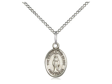 Sterling silver Virgin of the Globe medal necklace, 1/2 x 1/4 inch pendant on 18 inch chain, handcrafted by Bliss