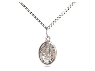 Small sterling silver Our Lady of Grapes Catholic medal necklace with 18 inch chain, handcrafted by Bliss USA