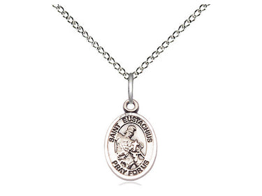 Sterling silver St. Eustachius patron saint medal necklace with 18 inch curb chain, handcrafted in USA by Bliss