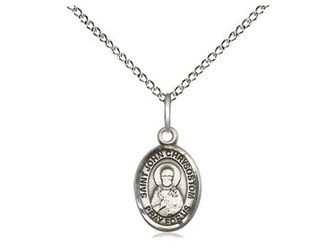 Sterling silver St. John Chrysostom patron saint medal necklace, 1/2 x 1/4 inch pendant on 18 inch chain, handcrafted by Bliss Manufacturing