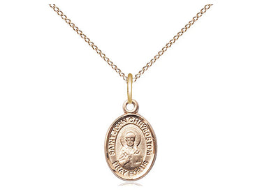 14kt gold filled St. John Licci patron saint medal necklace, 1/2 x 1/4 inch pendant on 18 inch chain, handcrafted by Bliss Manufacturing