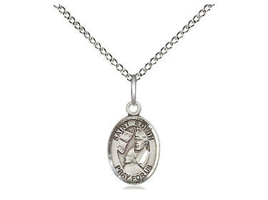 Sterling silver St. Edwin patron saint medal necklace with 18 inch curb chain, handcrafted in USA by Bliss