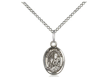 Small Sterling Silver St. Polycarp of Smyrna patron saint medal necklace with 18 inch curb chain by Bliss
