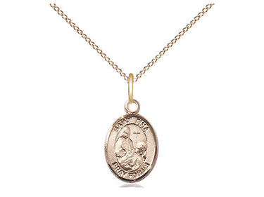 14kt Gold Filled St. Fina small patron saint medal necklace 1/2 x 1/4 inch with 18 inch chain by Bliss