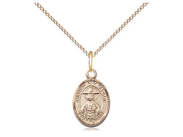 14kt Gold Filled St. Andrew Kim Taegon Small Patron Saint Medal Necklace 1/2 x 1/4 inches 18 inch Chain Bliss
