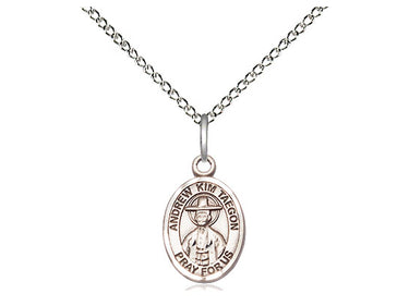 Sterling Silver St. Andrew Kim Taegon Small Patron Saint Medal Necklace 1/2 x 1/4 inch with 18 inch Chain USA Made by Bliss