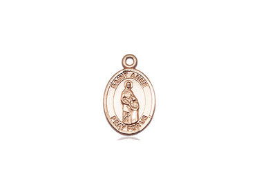 14kt solid gold St. Anne patron saint medal pendant, 1/2 inch by 1/4 inch, handcrafted by Bliss Manufacturing USA