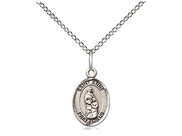 Small Sterling Silver St. Anne Patron Saint Medal Necklace 1/2 x 1/4 inch on 18 inch Chain by Bliss