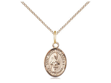 14kt gold filled small St. Simon patron saint medal necklace with 18 inch curb chain, handcrafted by Bliss Manufacturing USA