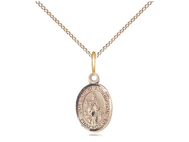 Gold filled Our Lady of Assumption medal necklace 1/2 inch by 1/4 inch on 18 inch chain by Bliss