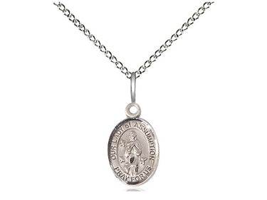 Sterling Silver Our Lady of Assumption Medal Necklace small half inch pendant 18 inch chain Bliss
