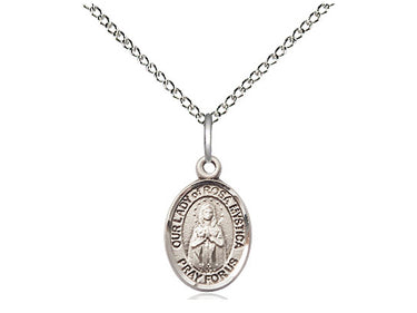 Small sterling silver Our Lady of Rosa Mystica medal necklace with 18 inch chain by Bliss Manufacturing USA