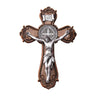 10 inch brown Baroque resin wall crucifix with Italian corpus and St Benedict medals European Catholic home decor