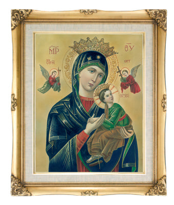 Our Lady of Perpetual Help framed Catholic wall art 16x20 by Adolfo Simeone in antique gold frame