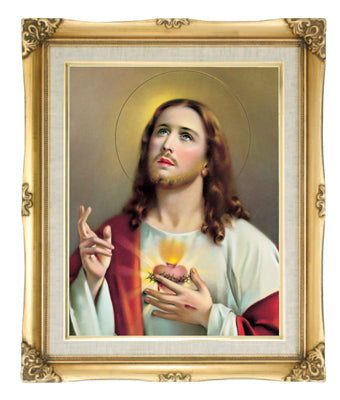 Sacred Heart of Jesus framed Catholic wall art 16x20 by Adolfo Simeone in antique gold frame