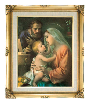 Holy Family Catholic framed wall art 16x20 with antique gold frame by Adolfo Simeone