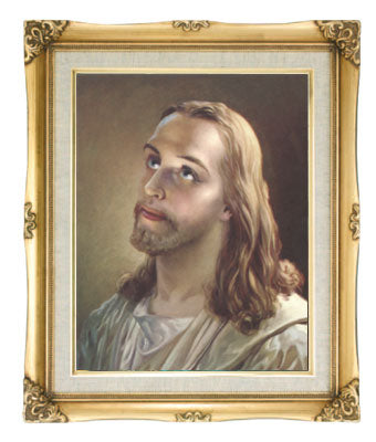 Head of Christ Catholic framed wall art 16x20 antique gold frame linen print by Adolfo Simeone