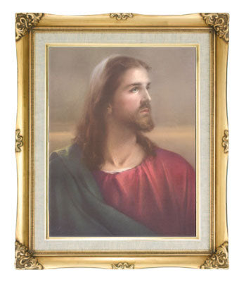 Head of Christ Jesus Catholic framed wall art 16x20 linen print antique gold frame Adolfo Simeone