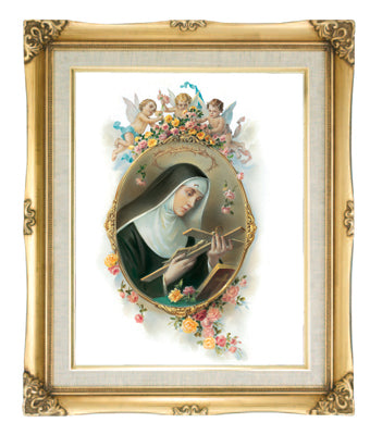 Saint Rita of Cascia Catholic wall art 16x20 framed print with antique gold frame and linen liner by Adolfo Simeone