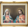 16x20 Twin Hearts Catholic wall art framed print featuring Sacred Heart of Jesus and Immaculate Heart of Mary with antique gold frame by RosaryCard