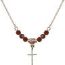 Cross Birthstone Necklace | 1/2 inch | 4mm Beads _x0014_ Garnet 14kt Gold Filled