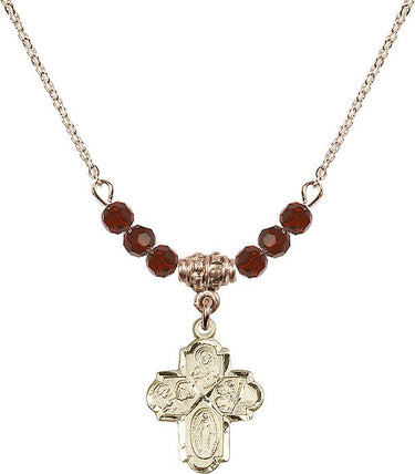 4-Way Birthstone Necklace | 3/4 inch | 4mm Beads _x0014_ Garnet 14kt Gold Filled