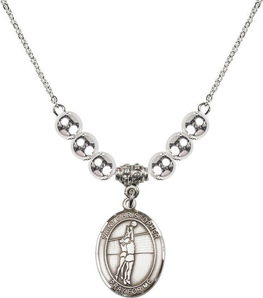 Saint Christopher Crystal Necklace | 3/4 inch | 6mm Beads _x0014_ Sterling Silver