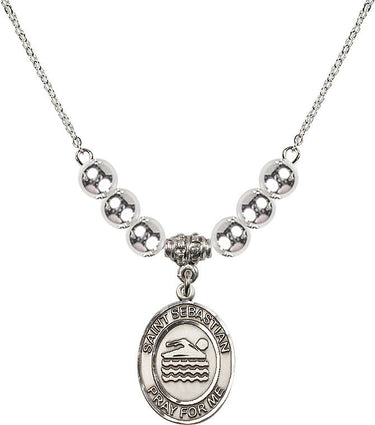 Saint Sebastian Crystal Necklace | 3/4 inch | 6mm Beads _x0014_ Sterling Silver