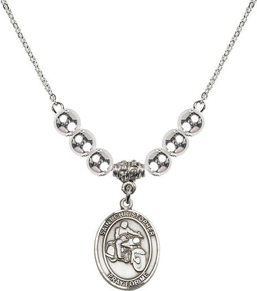 Saint Christopher Crystal Necklace | 3/4 inch | 6mm Beads _x0014_ Sterling Silver