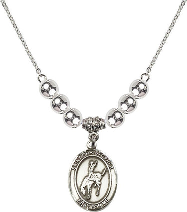 Saint Christopher Crystal Necklace | 3/4 inch | 6mm Beads _x0014_ Sterling Silver