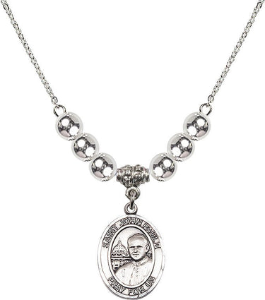 Saint John Paul II Crystal Necklace | 3/4 inch | 6mm Beads _x0014_ Sterling Silver