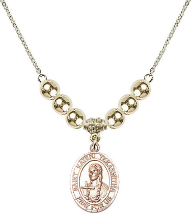 Saint Kateri Tekakwitha Crystal Necklace | 3/4 inch | 6mm Beads _x0014_ 14kt Gold Filled