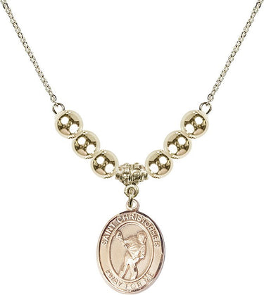 Saint Christopher Cross Crystal Necklace | 3/4 inch | 6mm Beads _x0014_ 14kt Gold Filled
