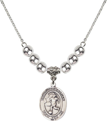 Saint Sebastian Crystal Necklace | 3/4 inch | 6mm Beads _x0014_ Sterling Silver
