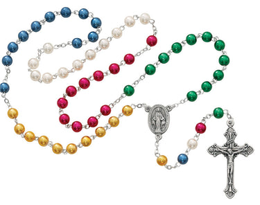 5mm pearl mission rosary 18 inches with silver oxidized crucifix and center piece