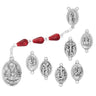 Red teardrop bead Seven Sorrows Chaplet 23 inches long with silver oxidized metal parts and carded packaging
