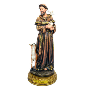 Large 24 inch hand-painted St Francis of Assisi statue with animals, patron saint religious statue for home or garden