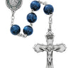 8mm blue wood five-decade Rosary with silver oxidized crucifix and center medal, string-tagged, made in Italy