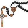 7mm black wood St. Benedict rosary with copper-toned crucifix and center medal made in Italy